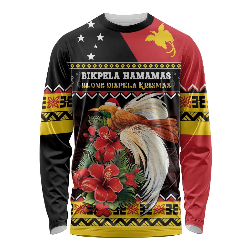 Papua New Guinea Christmas Long Sleeve Shirt Bird Of Paradise Hamamas Krismas LT05 Unisex Black - Polynesian Pride