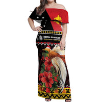 Papua New Guinea Christmas Off Shoulder Maxi Dress Bird Of Paradise Hamamas Krismas LT05 Women Black - Polynesian Pride