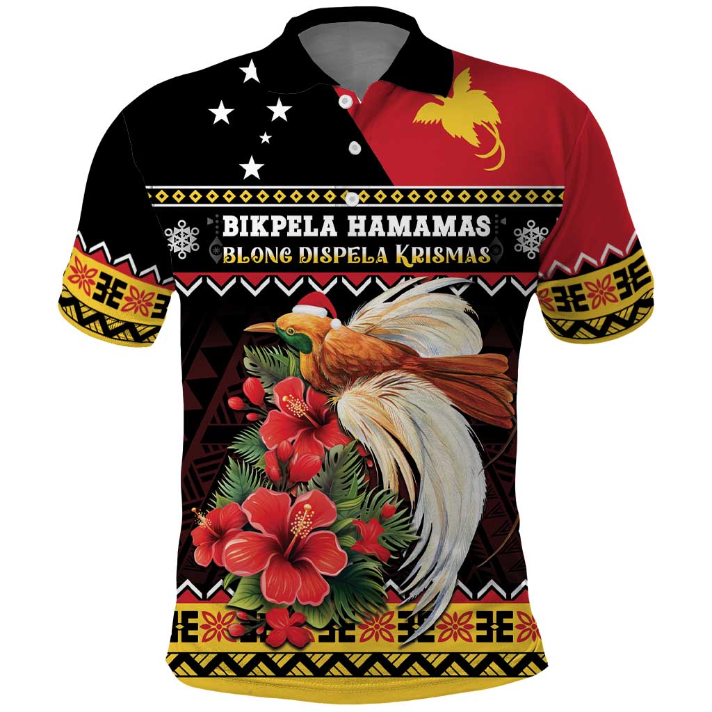 Papua New Guinea Christmas Polo Shirt Bird Of Paradise Hamamas Krismas LT05 Black - Polynesian Pride