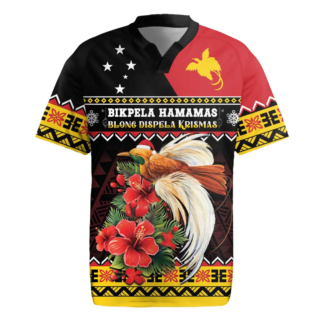 Papua New Guinea Christmas Rugby Jersey Bird Of Paradise Hamamas Krismas LT05 Black - Polynesian Pride