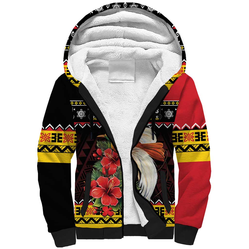 Papua New Guinea Christmas Sherpa Hoodie Bird Of Paradise Hamamas Krismas LT05 Unisex Black - Polynesian Pride