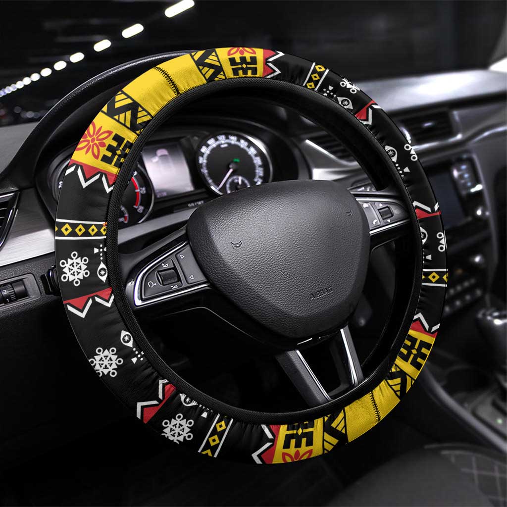Papua New Guinea Christmas Steering Wheel Cover Bird Of Paradise Hamamas Krismas LT05 Universal Fit Black - Polynesian Pride