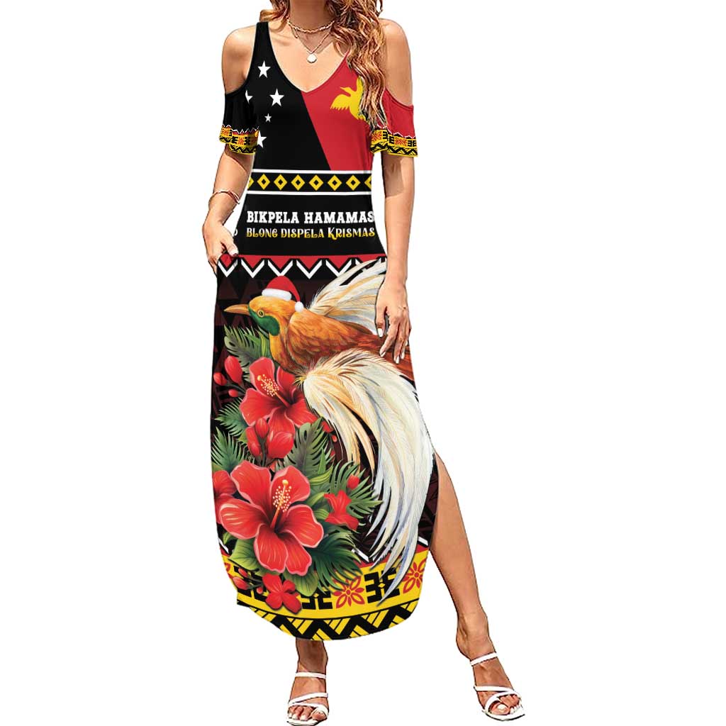 Papua New Guinea Christmas Summer Maxi Dress Bird Of Paradise Hamamas Krismas LT05 Women Black - Polynesian Pride