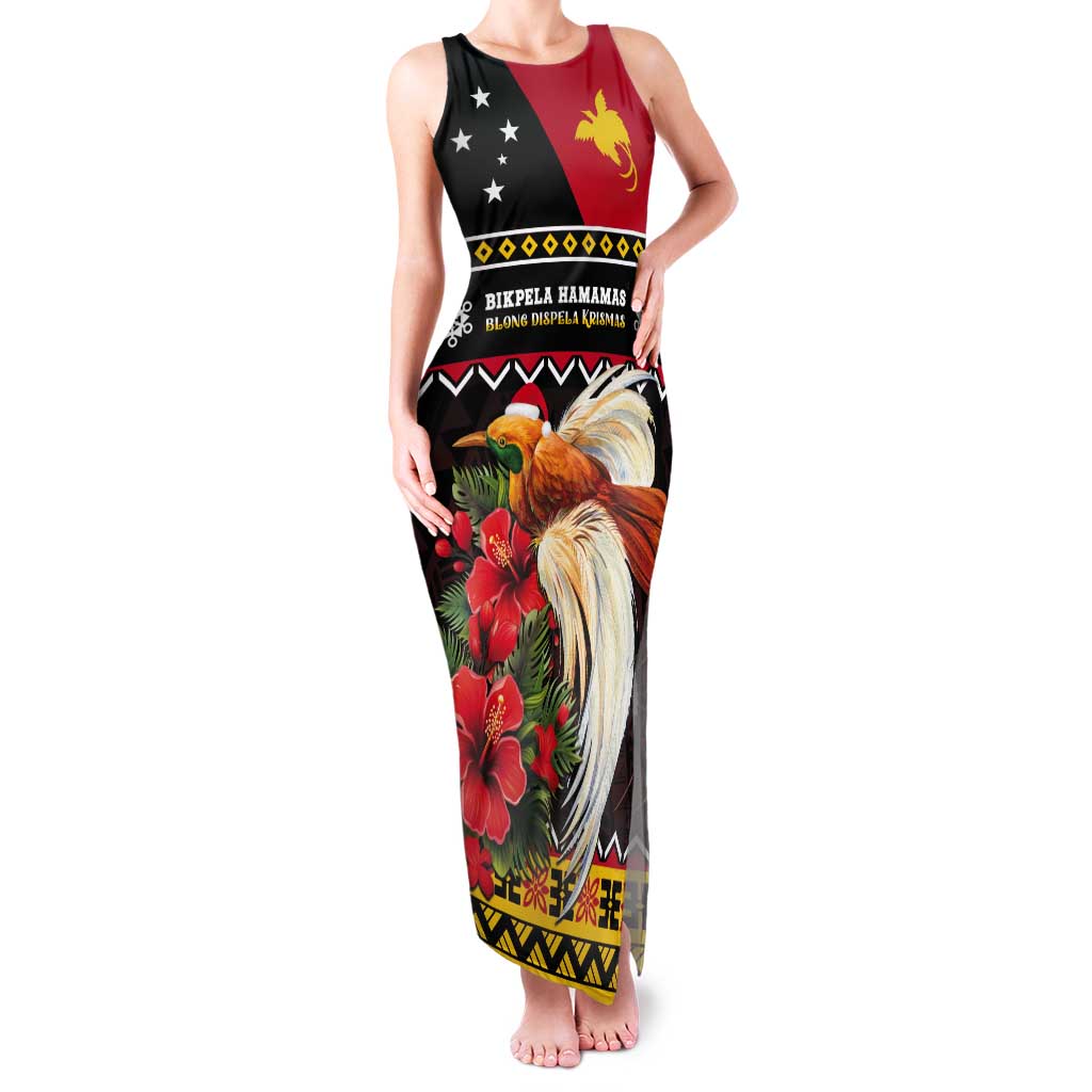 Papua New Guinea Christmas Tank Maxi Dress Bird Of Paradise Hamamas Krismas LT05 Women Black - Polynesian Pride