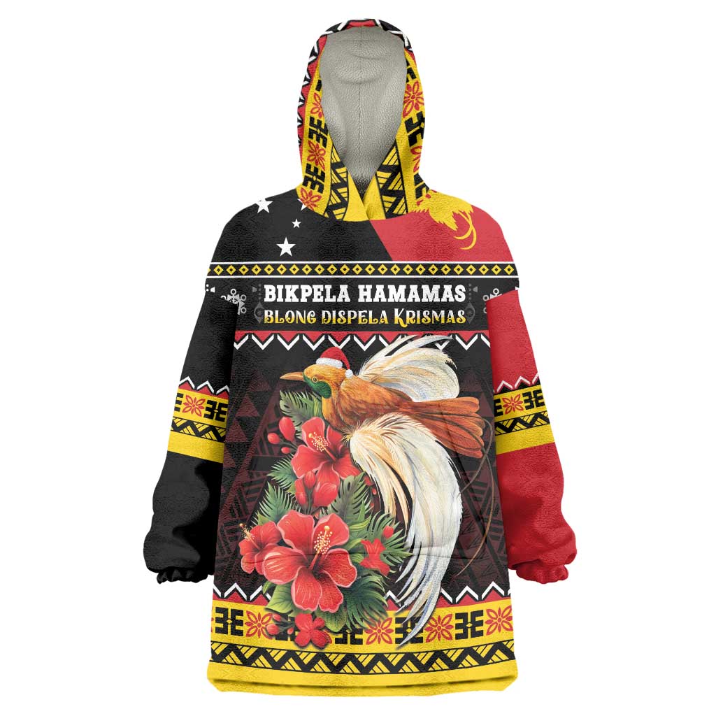 Papua New Guinea Christmas Wearable Blanket Hoodie Bird Of Paradise Hamamas Krismas LT05 One Size Black - Polynesian Pride