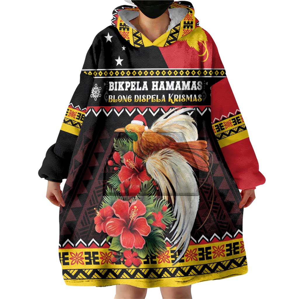 Papua New Guinea Christmas Wearable Blanket Hoodie Bird Of Paradise Hamamas Krismas LT05 - Polynesian Pride