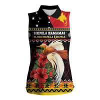 Papua New Guinea Christmas Women Sleeveless Polo Shirt Bird Of Paradise Hamamas Krismas LT05 Female Black - Polynesian Pride