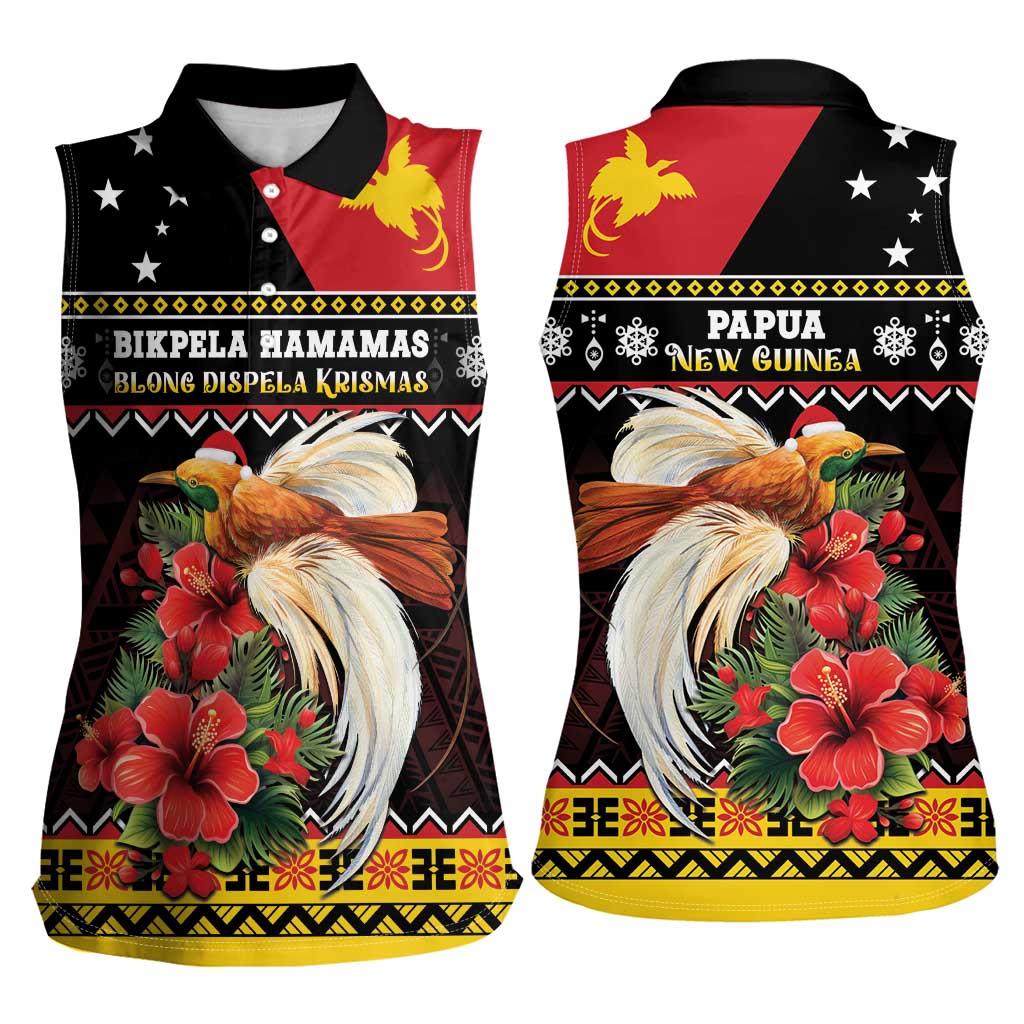 Papua New Guinea Christmas Women Sleeveless Polo Shirt Bird Of Paradise Hamamas Krismas LT05 - Polynesian Pride