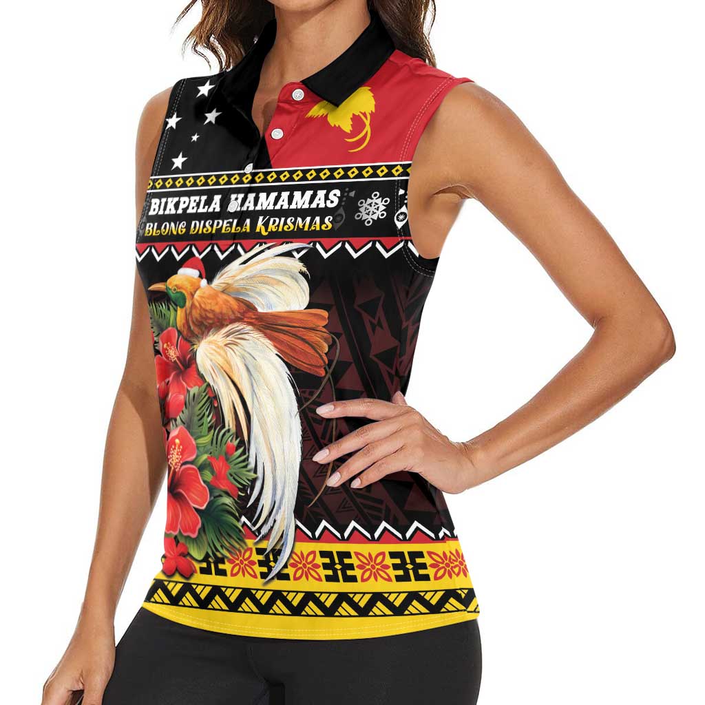 Papua New Guinea Christmas Women Sleeveless Polo Shirt Bird Of Paradise Hamamas Krismas LT05 - Polynesian Pride