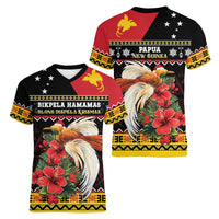 Papua New Guinea Christmas Women V-Neck T-Shirt Bird Of Paradise Hamamas Krismas LT05 - Polynesian Pride
