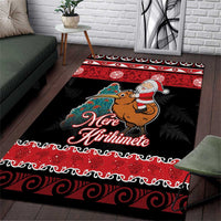 New Zealand Christmas Area Rug Funny Santa Riding Kiwi Meri Kirihimete LT05 Black - Polynesian Pride