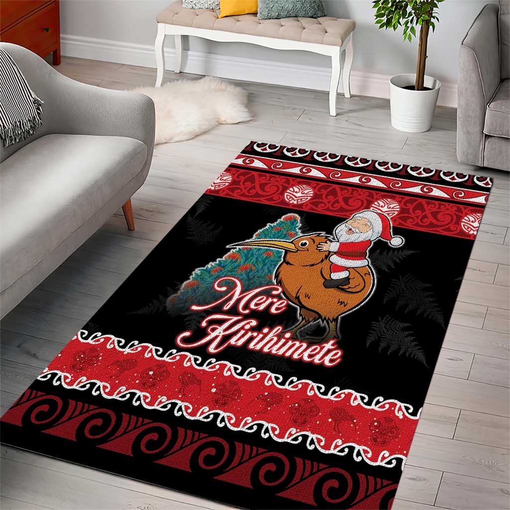 New Zealand Christmas Area Rug Funny Santa Riding Kiwi Meri Kirihimete LT05 - Polynesian Pride