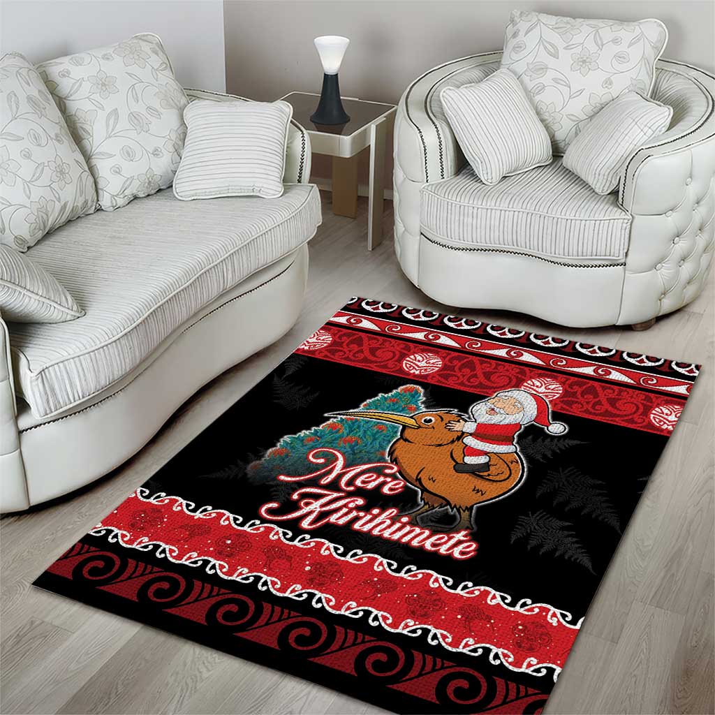 New Zealand Christmas Area Rug Funny Santa Riding Kiwi Meri Kirihimete LT05 - Polynesian Pride