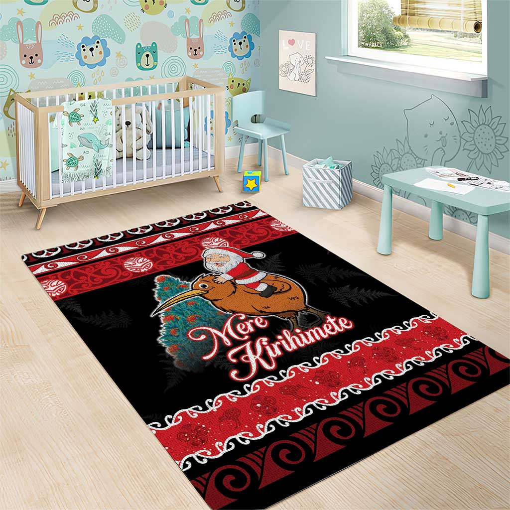 New Zealand Christmas Area Rug Funny Santa Riding Kiwi Meri Kirihimete LT05 - Polynesian Pride