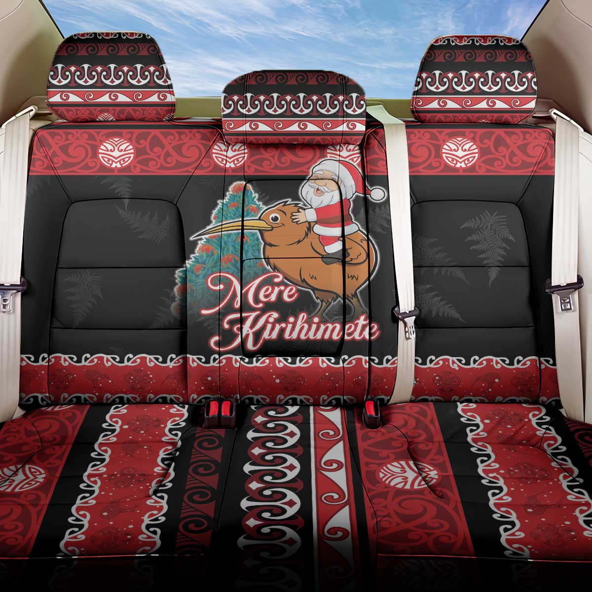 New Zealand Christmas Back Car Seat Cover Funny Santa Riding Kiwi Meri Kirihimete LT05 One Size Black - Polynesian Pride