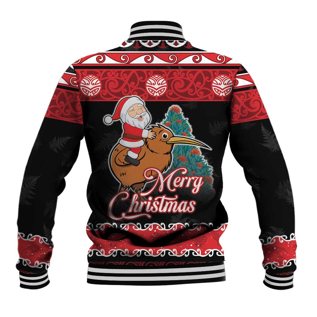 New Zealand Christmas Baseball Jacket Funny Santa Riding Kiwi Meri Kirihimete LT05 - Polynesian Pride
