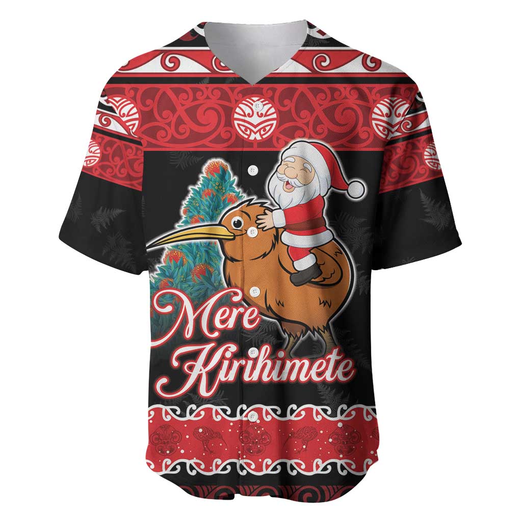 New Zealand Christmas Baseball Jersey Funny Santa Riding Kiwi Meri Kirihimete LT05 Black - Polynesian Pride