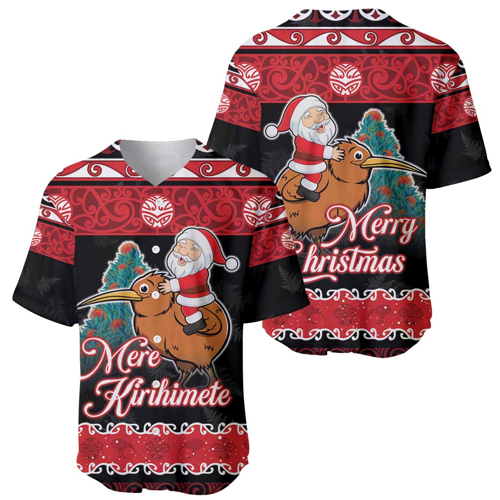 New Zealand Christmas Baseball Jersey Funny Santa Riding Kiwi Meri Kirihimete LT05 - Polynesian Pride