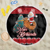 New Zealand Christmas Beach Blanket Funny Santa Riding Kiwi Meri Kirihimete LT05 One Size 150cm Black - Polynesian Pride