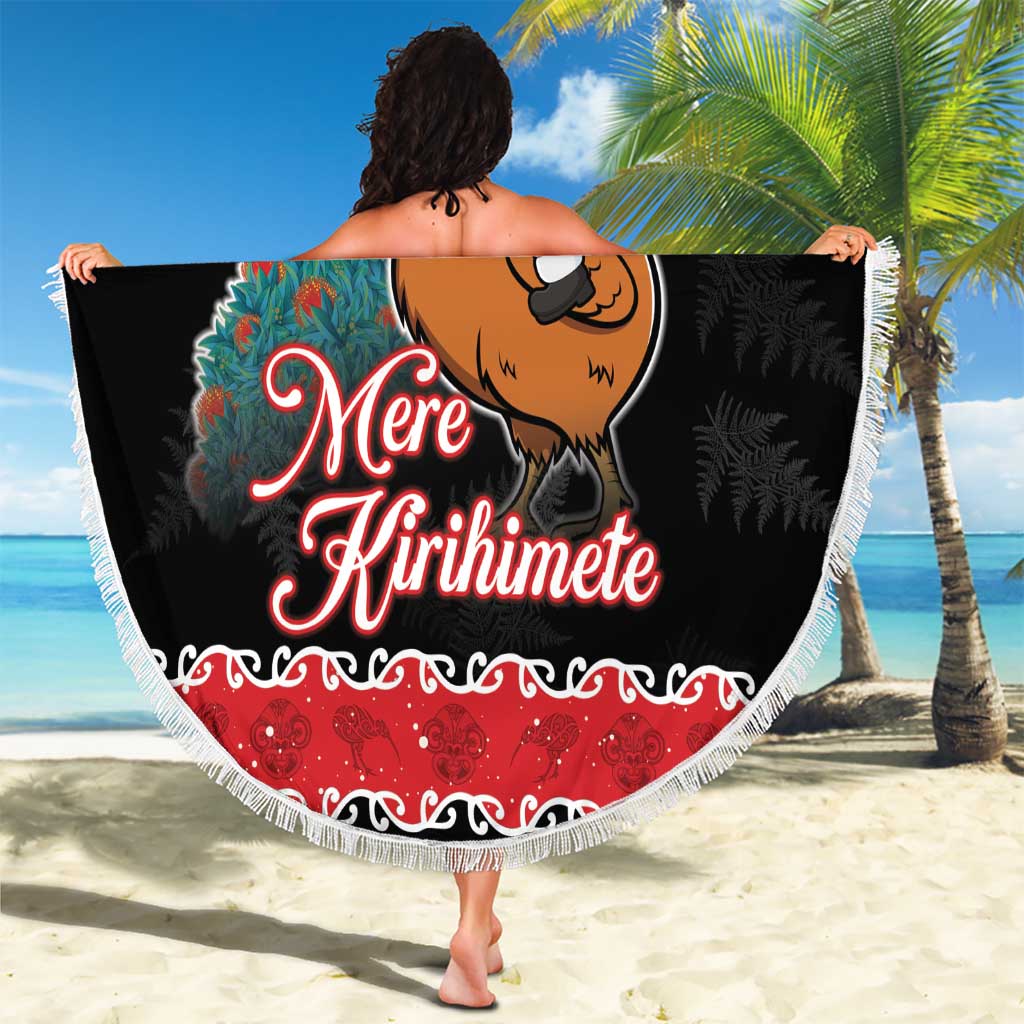 New Zealand Christmas Beach Blanket Funny Santa Riding Kiwi Meri Kirihimete LT05 - Polynesian Pride