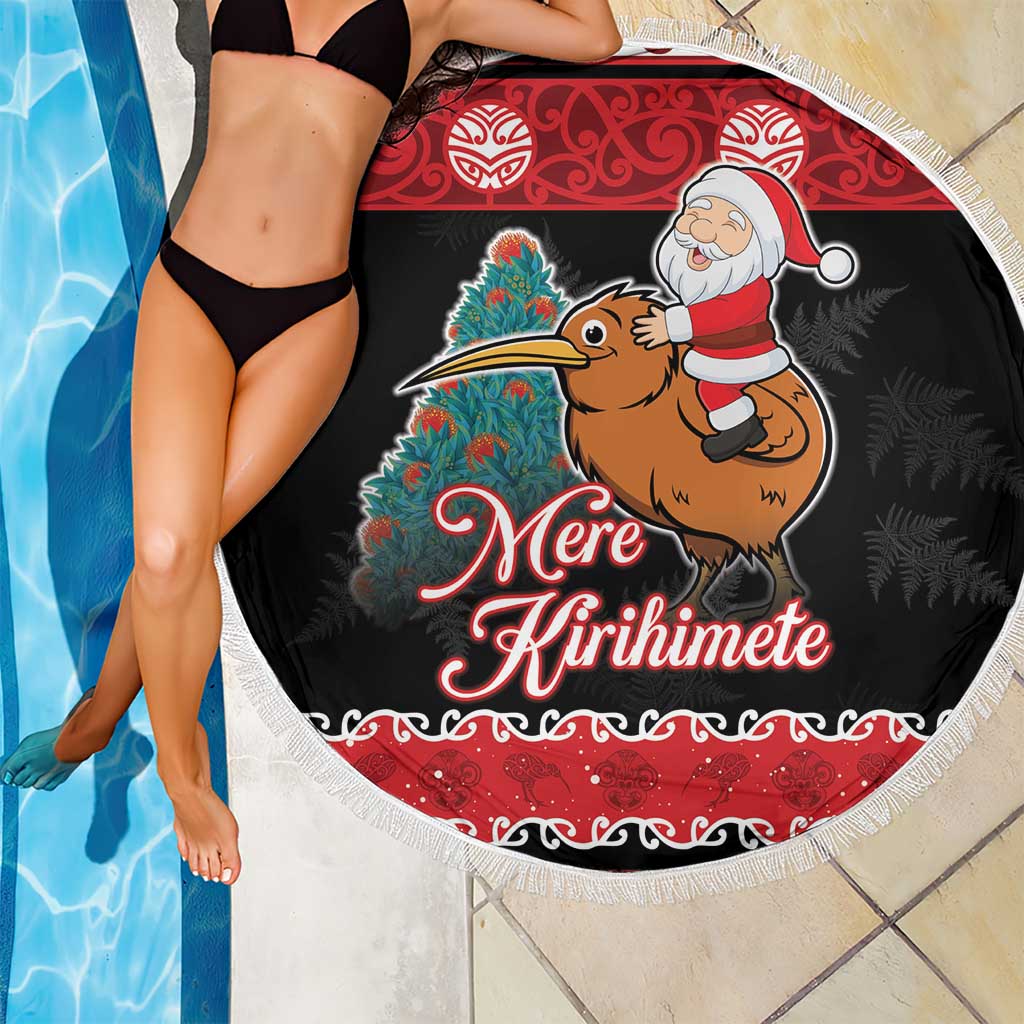 New Zealand Christmas Beach Blanket Funny Santa Riding Kiwi Meri Kirihimete LT05 - Polynesian Pride