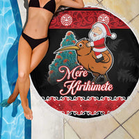New Zealand Christmas Beach Blanket Funny Santa Riding Kiwi Meri Kirihimete LT05 - Polynesian Pride