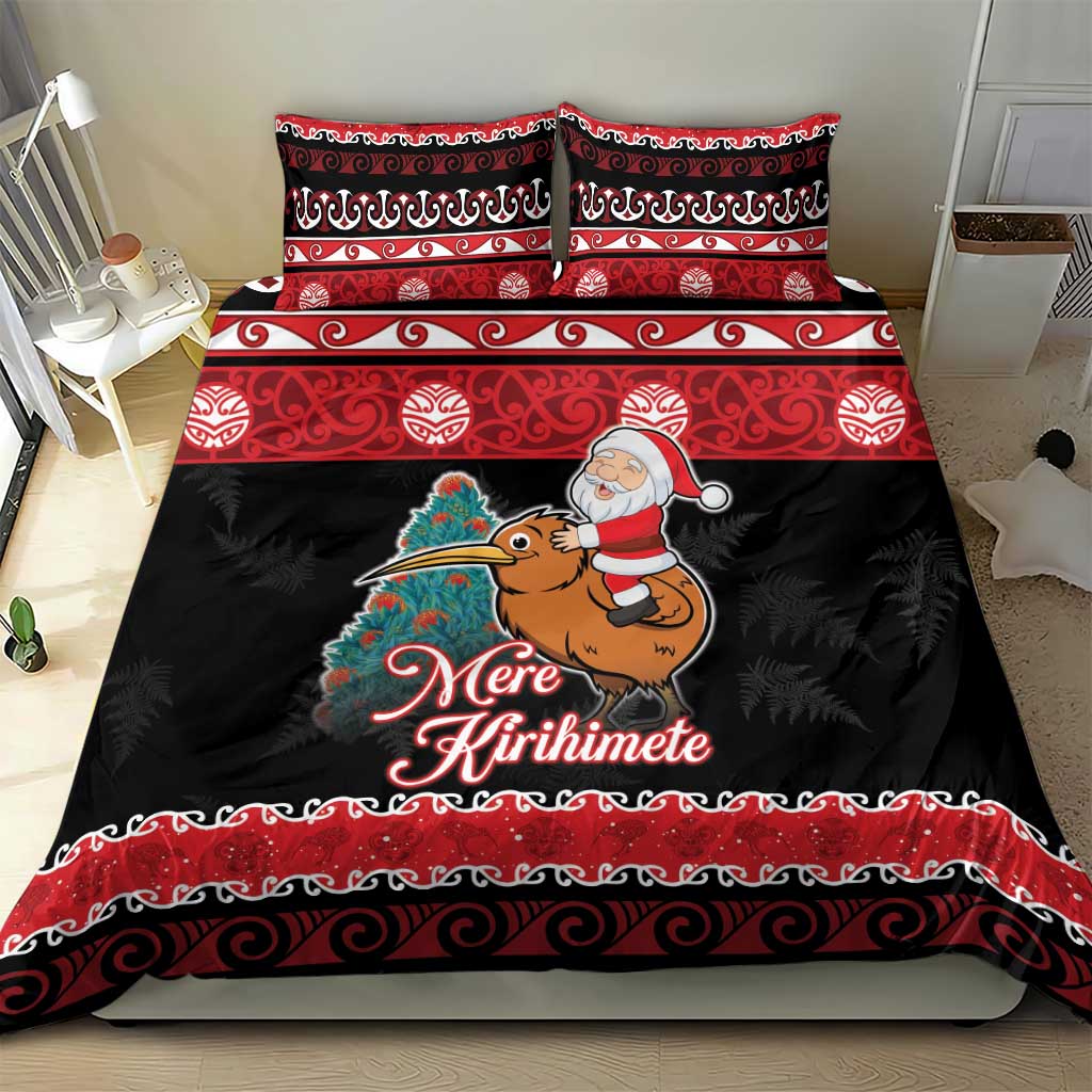 New Zealand Christmas Bedding Set Funny Santa Riding Kiwi Meri Kirihimete LT05 - Polynesian Pride