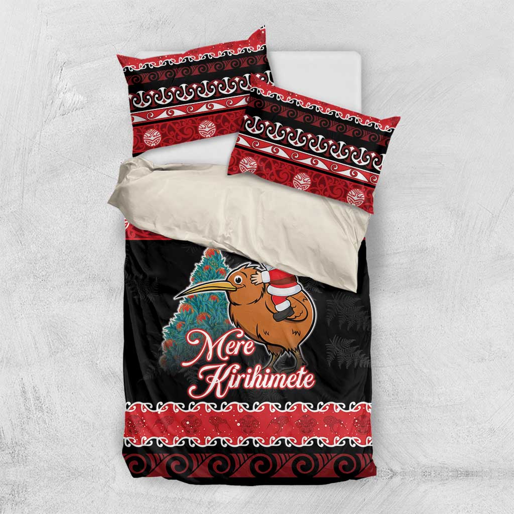 New Zealand Christmas Bedding Set Funny Santa Riding Kiwi Meri Kirihimete LT05 US Twin 172cm x 218cm Black - Polynesian Pride