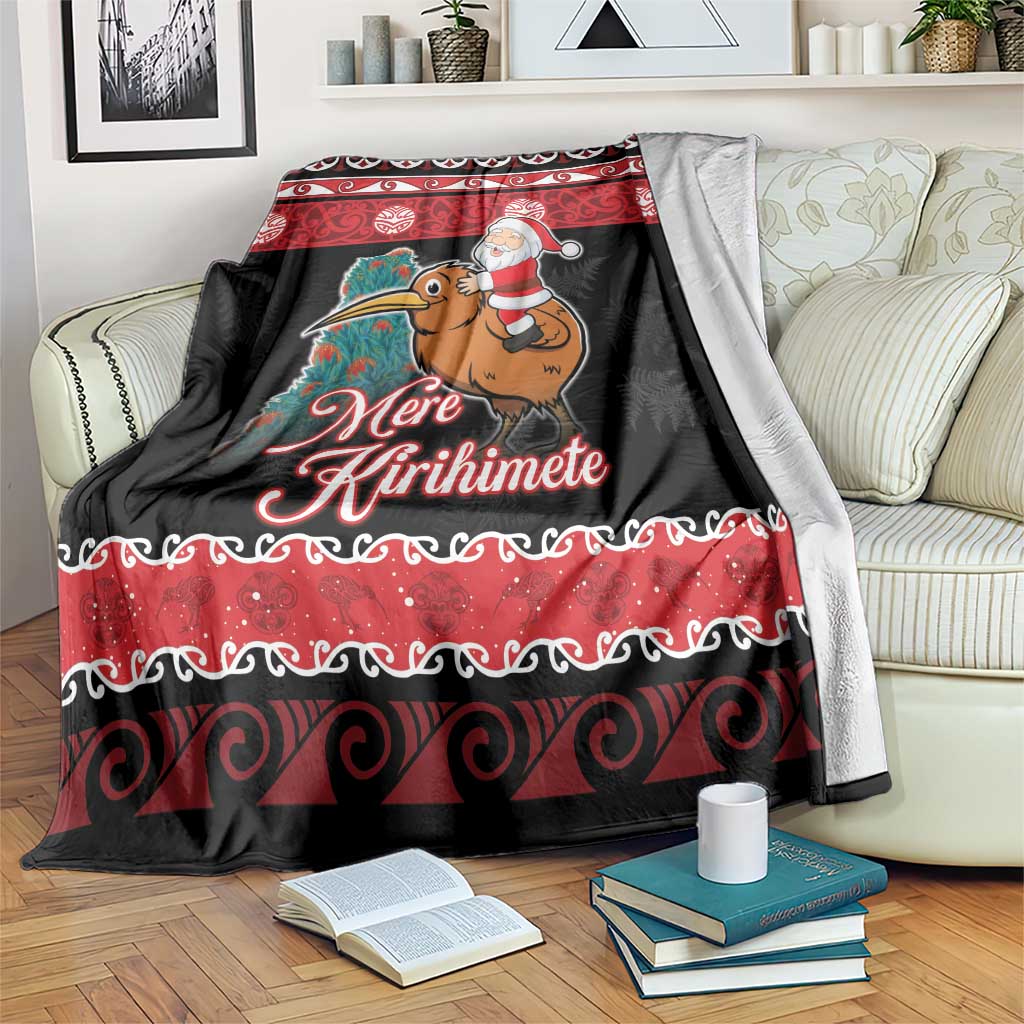 New Zealand Christmas Blanket Funny Santa Riding Kiwi Meri Kirihimete LT05 Black - Polynesian Pride