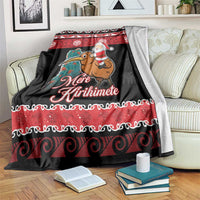 New Zealand Christmas Blanket Funny Santa Riding Kiwi Meri Kirihimete LT05 Black - Polynesian Pride