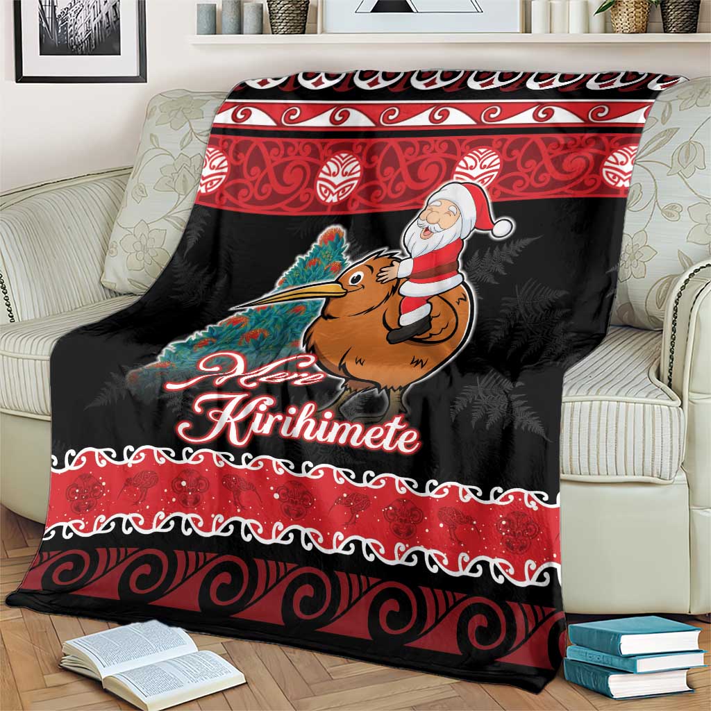New Zealand Christmas Blanket Funny Santa Riding Kiwi Meri Kirihimete LT05 - Polynesian Pride