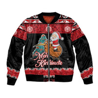 New Zealand Christmas Bomber Jacket Funny Santa Riding Kiwi Meri Kirihimete LT05 Unisex Black - Polynesian Pride