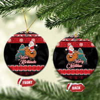 New Zealand Christmas Ceramic Ornament Funny Santa Riding Kiwi Meri Kirihimete LT05 Circle Black - Polynesian Pride