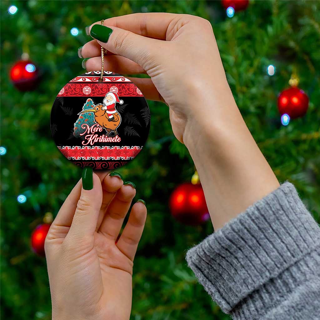 New Zealand Christmas Ceramic Ornament Funny Santa Riding Kiwi Meri Kirihimete LT05 - Polynesian Pride