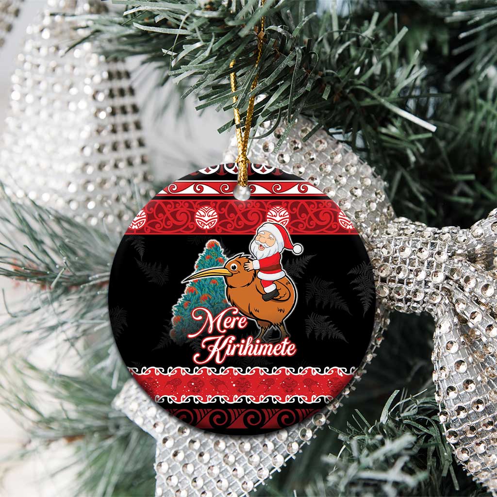 New Zealand Christmas Ceramic Ornament Funny Santa Riding Kiwi Meri Kirihimete LT05 - Polynesian Pride