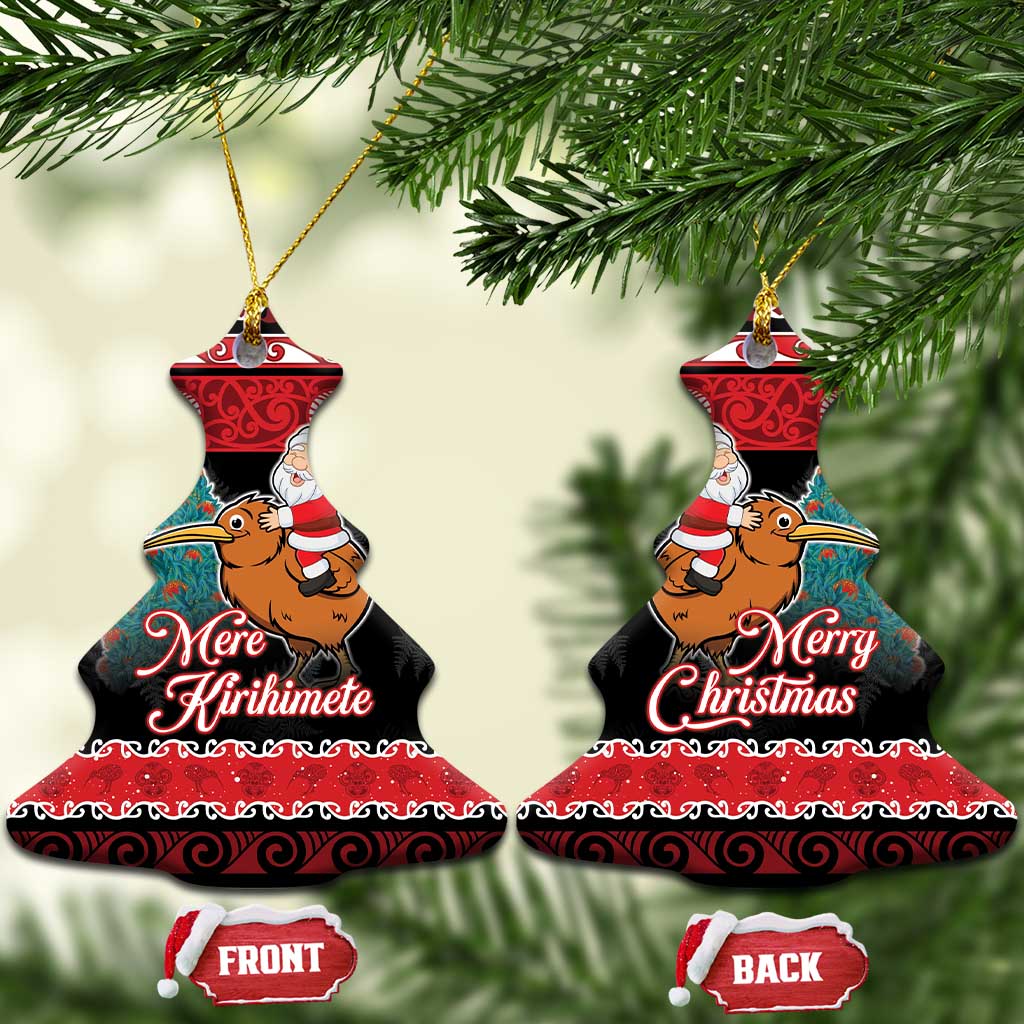 New Zealand Christmas Ceramic Ornament Funny Santa Riding Kiwi Meri Kirihimete LT05 Christmas Tree Black - Polynesian Pride