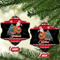 New Zealand Christmas Ceramic Ornament Funny Santa Riding Kiwi Meri Kirihimete LT05 Snow Flake Black - Polynesian Pride