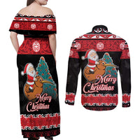 New Zealand Christmas Couples Matching Off Shoulder Maxi Dress and Long Sleeve Button Shirt Funny Santa Riding Kiwi Meri Kirihimete LT05 - Polynesian Pride