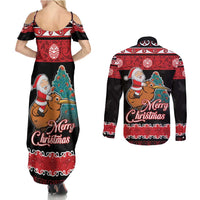 New Zealand Christmas Couples Matching Summer Maxi Dress and Long Sleeve Button Shirt Funny Santa Riding Kiwi Meri Kirihimete LT05 - Polynesian Pride