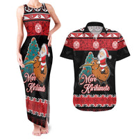 New Zealand Christmas Couples Matching Tank Maxi Dress and Hawaiian Shirt Funny Santa Riding Kiwi Meri Kirihimete LT05 Black - Polynesian Pride
