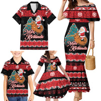 New Zealand Christmas Family Matching Mermaid Dress and Hawaiian Shirt Funny Santa Riding Kiwi Meri Kirihimete LT05 - Polynesian Pride