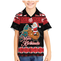 New Zealand Christmas Family Matching Mermaid Dress and Hawaiian Shirt Funny Santa Riding Kiwi Meri Kirihimete LT05 Son's Shirt Black - Polynesian Pride