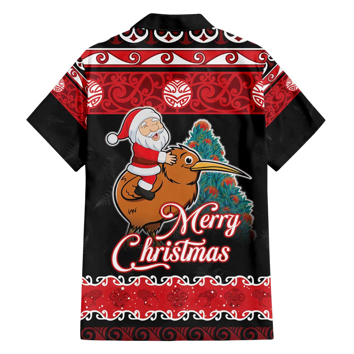 New Zealand Christmas Family Matching Off The Shoulder Long Sleeve Dress and Hawaiian Shirt Funny Santa Riding Kiwi Meri Kirihimete LT05 - Polynesian Pride