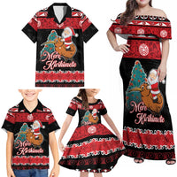 New Zealand Christmas Family Matching Off Shoulder Maxi Dress and Hawaiian Shirt Funny Santa Riding Kiwi Meri Kirihimete LT05 - Polynesian Pride