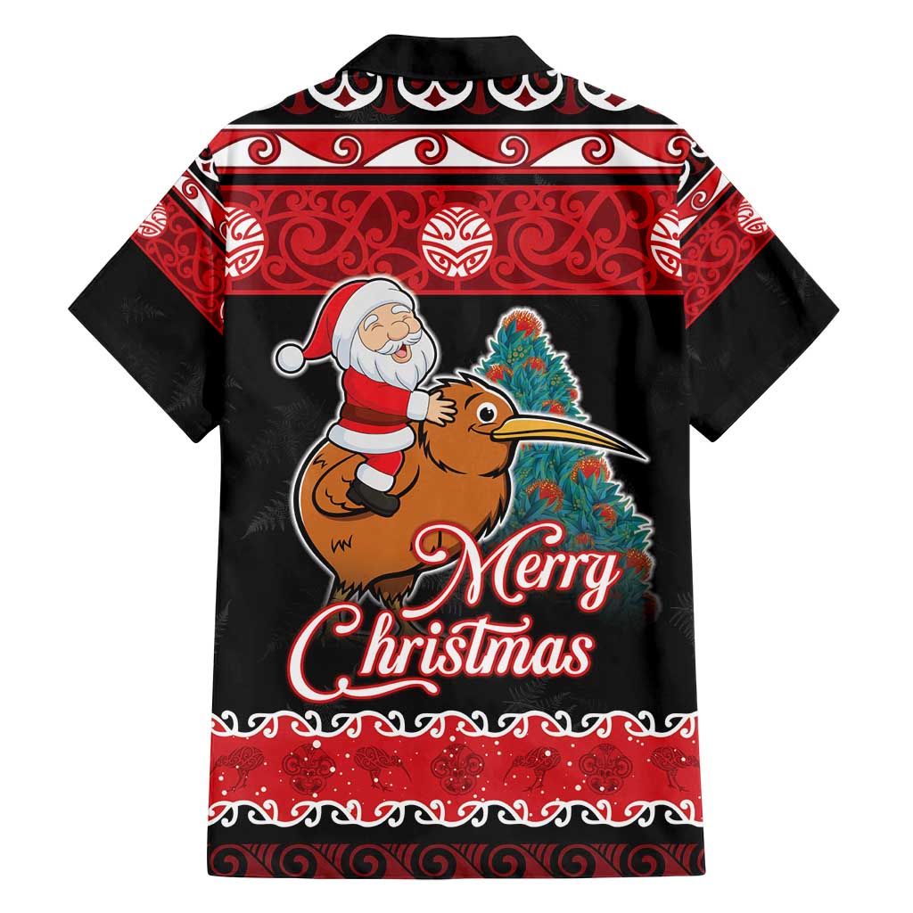 New Zealand Christmas Family Matching Off Shoulder Maxi Dress and Hawaiian Shirt Funny Santa Riding Kiwi Meri Kirihimete LT05 - Polynesian Pride