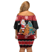 New Zealand Christmas Family Matching Off Shoulder Short Dress and Hawaiian Shirt Funny Santa Riding Kiwi Meri Kirihimete LT05 - Polynesian Pride