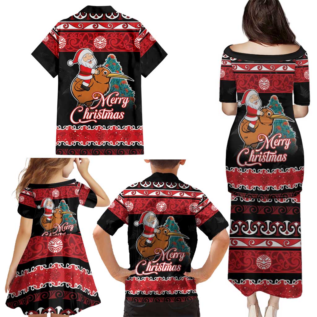 New Zealand Christmas Family Matching Puletasi and Hawaiian Shirt Funny Santa Riding Kiwi Meri Kirihimete LT05 - Polynesian Pride