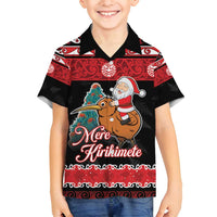 New Zealand Christmas Family Matching Puletasi and Hawaiian Shirt Funny Santa Riding Kiwi Meri Kirihimete LT05 Son's Shirt Black - Polynesian Pride