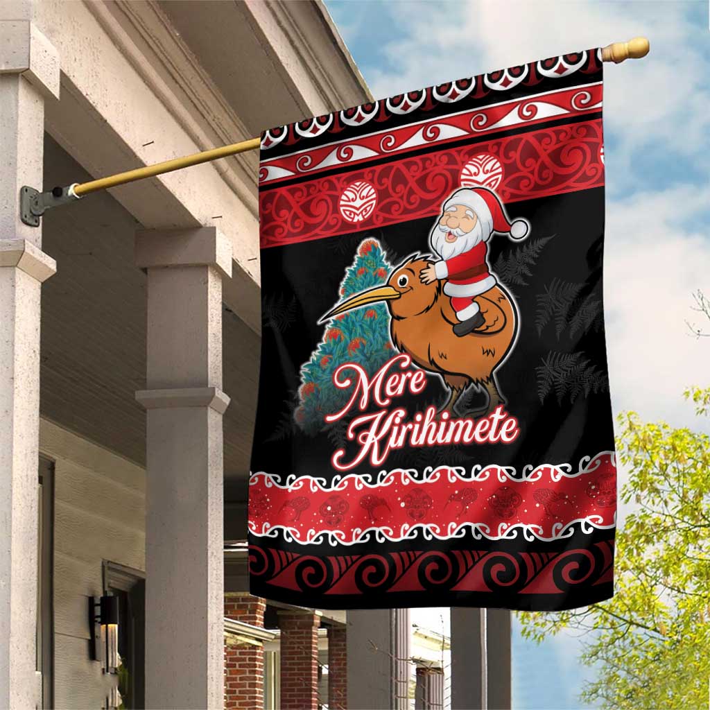 New Zealand Christmas Garden Flag Funny Santa Riding Kiwi Meri Kirihimete LT05 House Flag Black - Polynesian Pride