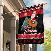 New Zealand Christmas Garden Flag Funny Santa Riding Kiwi Meri Kirihimete LT05 House Flag Black - Polynesian Pride